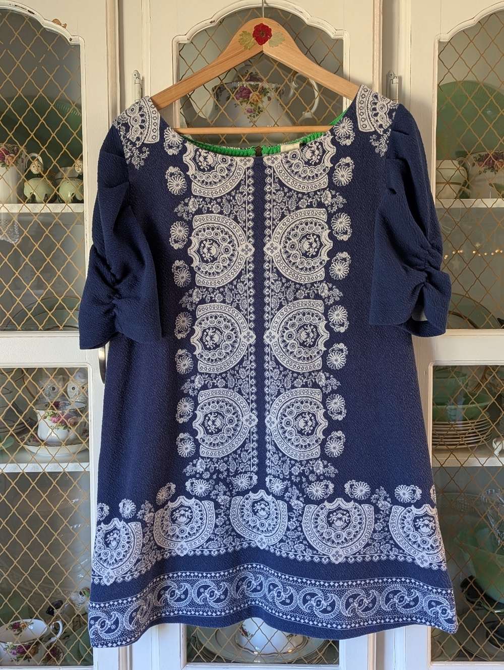 Anthropologie Navy Blue White Peasant Tunic Mini Dress Top Grecian Bohemian